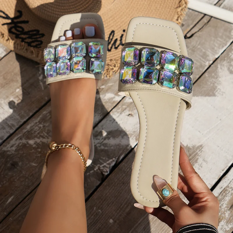 Big Crystal Square Toe Sandals - Image 2
