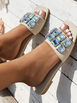 Big Crystal Square Toe Sandals