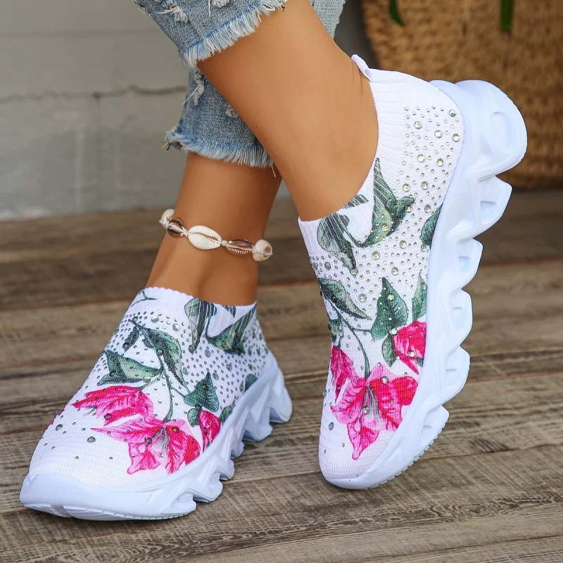 Crystal Floral Knitted Sneakers - Image 2