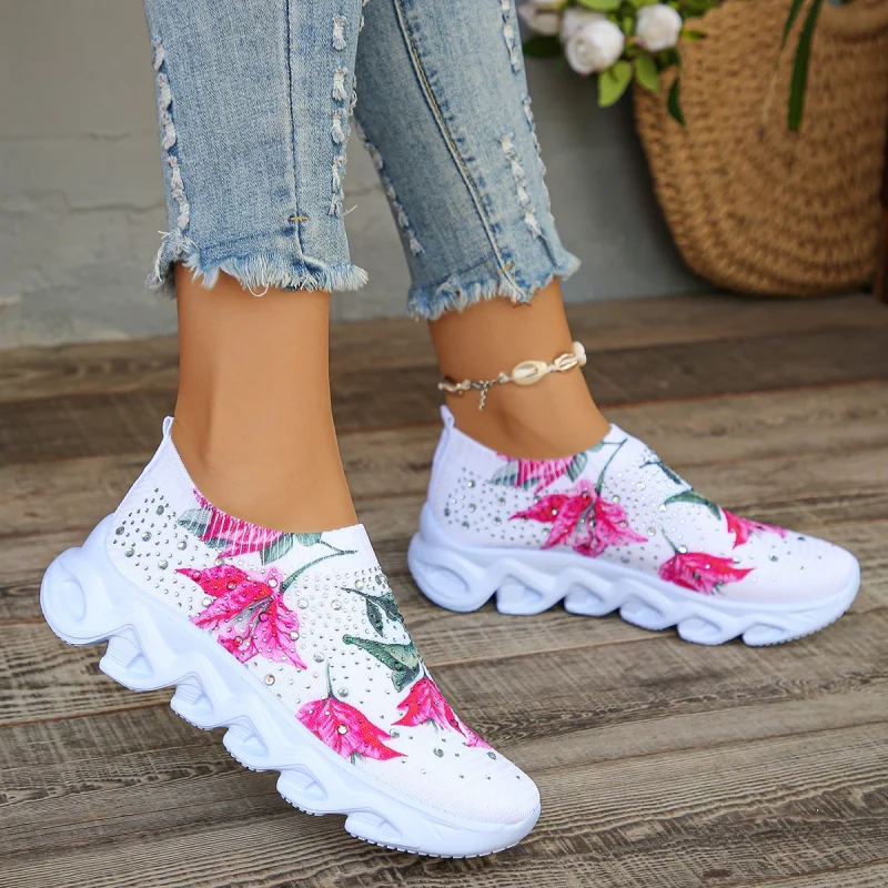 Crystal Floral Knitted Sneakers - Image 3