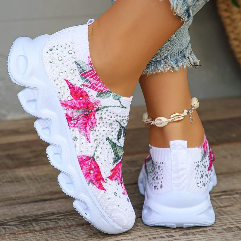Crystal Floral Knitted Sneakers - Image 4