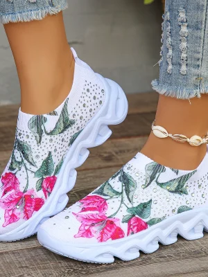 Crystal Floral Knitted Sneakers