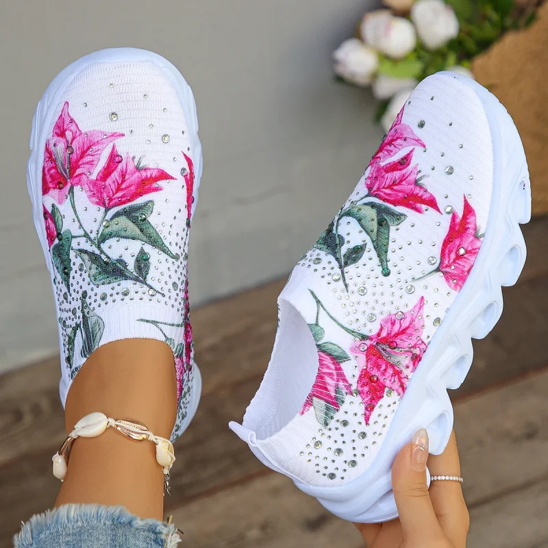 Crystal Floral Knitted Sneakers - Image 5