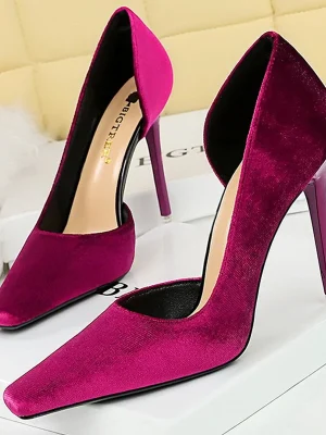 Toe Side Hollowed Out Velvet High Heels