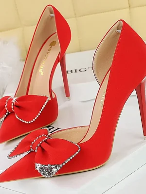 Rhinestone Bow Stilettos Pumps Heels