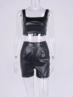 Zipper Fly Crop Tank Top and Slim Fit High Waist Shorts