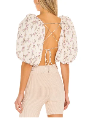 Floral Backless Lantern Sleeve Blouse