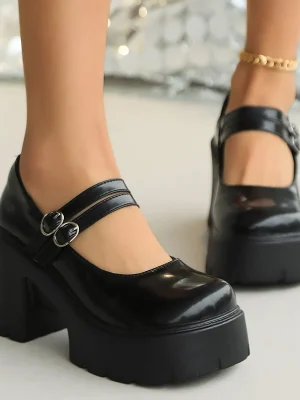 Vintage Buckle Strap Platform High Heels Pumps