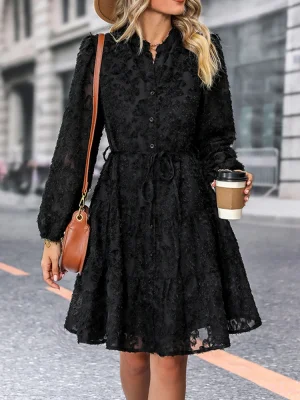 Hollow Crochet Bohemian Long-Sleeve Dress