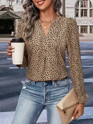 Leopard Print Loose Deep V Neck Shirt