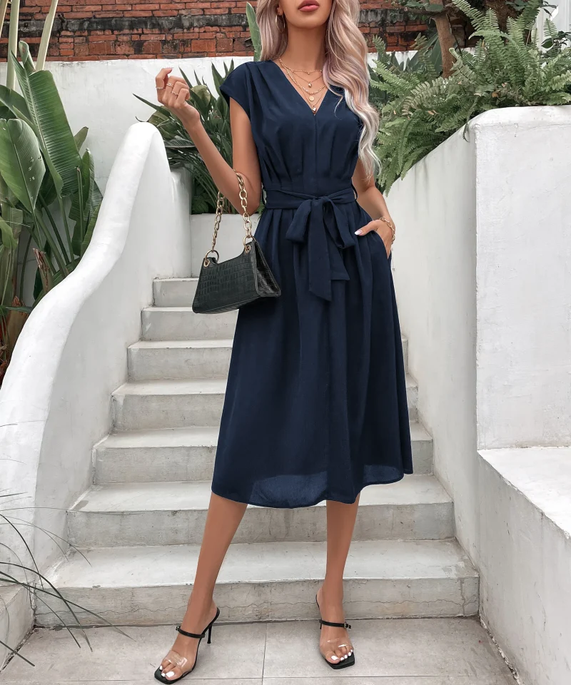Ruffle Sleeveless Ruched Midi Dress - Image 2