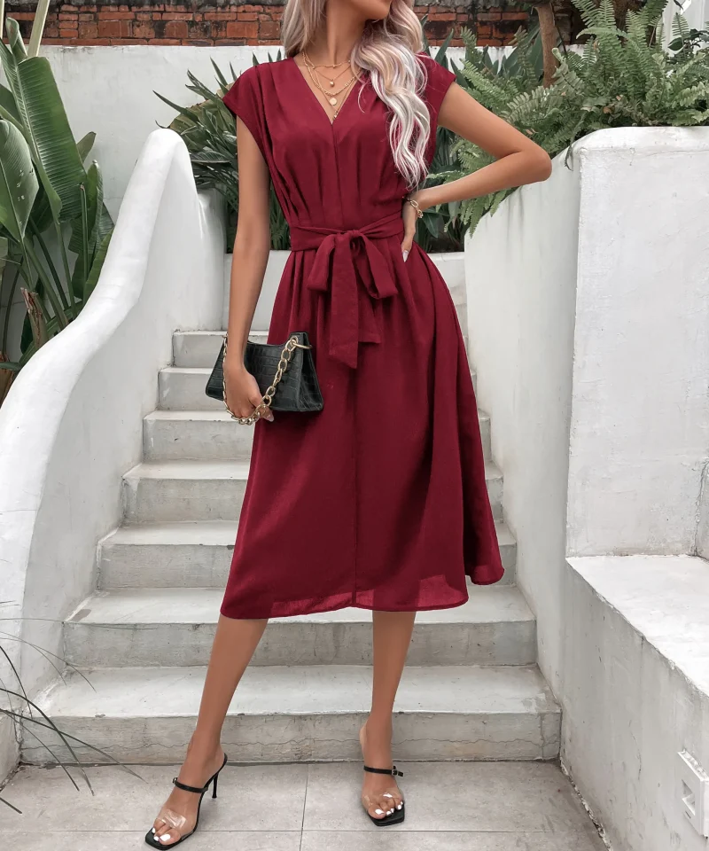 Ruffle Sleeveless Ruched Midi Dress - Image 4
