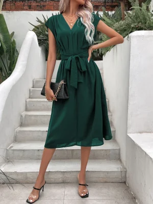 Ruffle Sleeveless Ruched Midi Dress