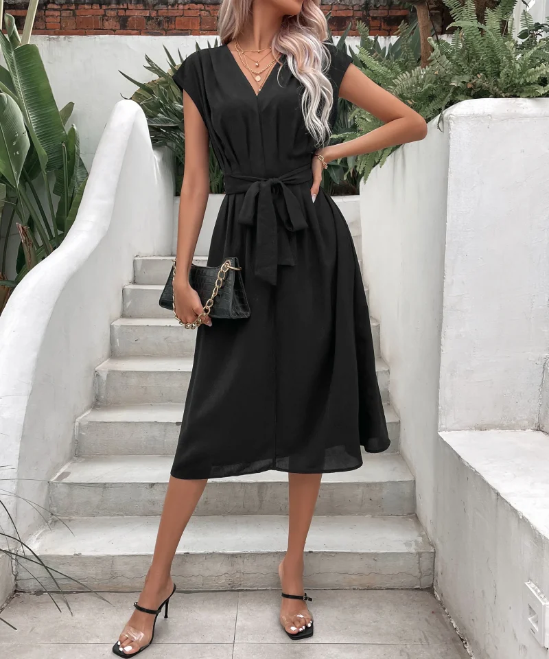 Ruffle Sleeveless Ruched Midi Dress - Image 5