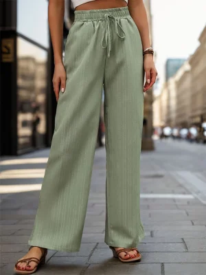 JIM & NORA texture Lacing elastic slit pants