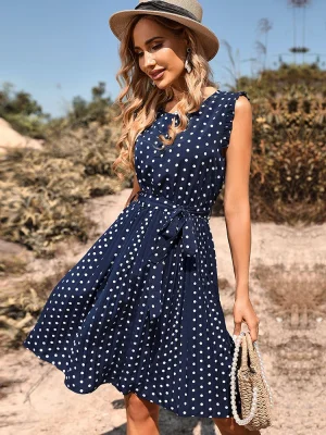 Floral Print High Waisted Casual Pleated Dress