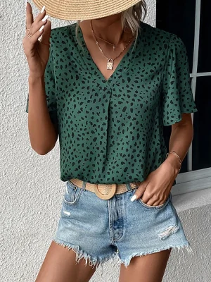 Leopard Print V-neck Loose Blouses