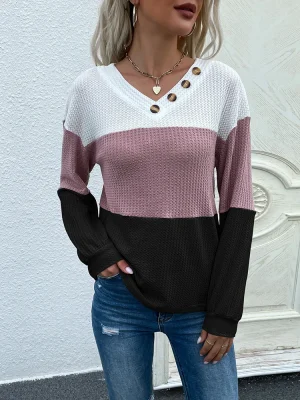 Long Sleeve Matching Color V-neck Sweater