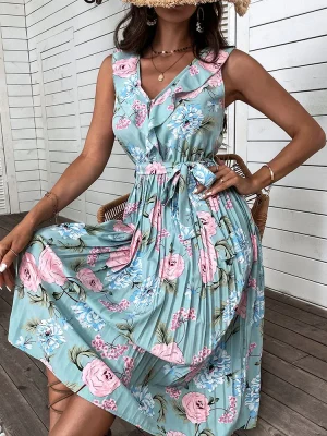 Floral Printed Spaghetti Strap Midi Dress