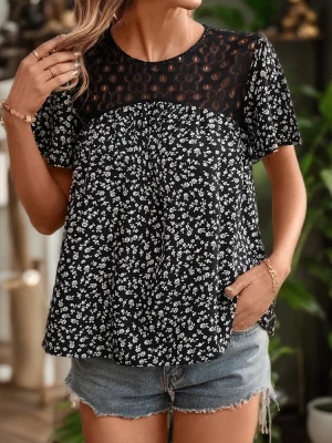 Lace Patchwork Floral Printed T-shirt