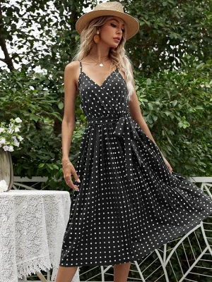 Polka Dots Print Pleated Mid Dress