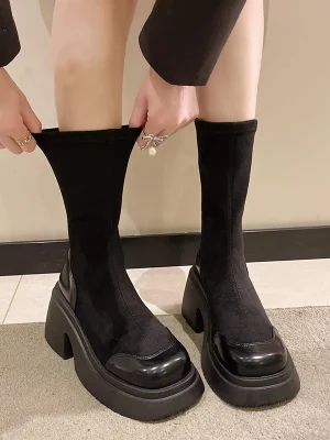 Stretch Ankle Chunky Platform Goth Boots