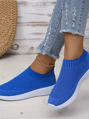 Blue Breathable Knitted Flats