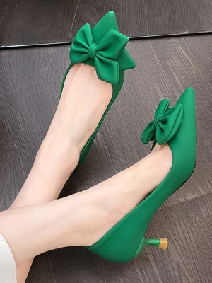 Bowknot Green Pointed Toe High Heel