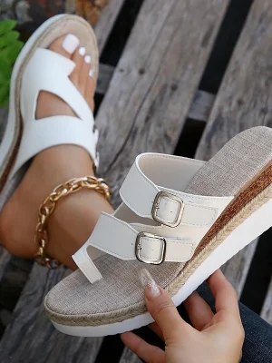 Double Buckle Wedge Heeled Sandals