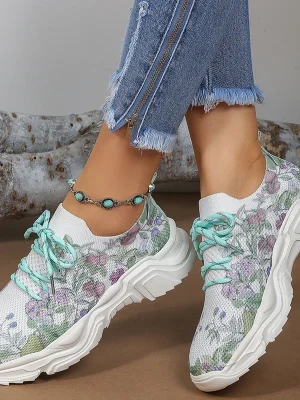 Flowers Print Knitted Sneakers