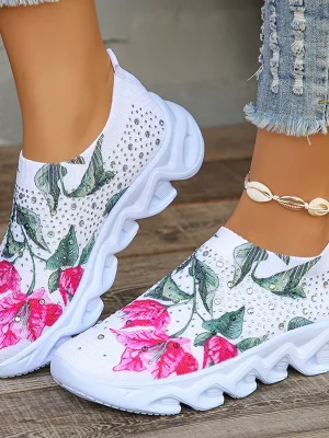 Printed Platform Shining Crystals Sneakers