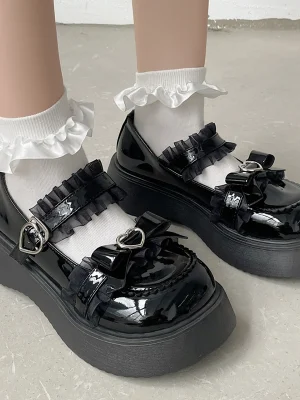 Lace Bowknot Lolita Buckle Patent pumps