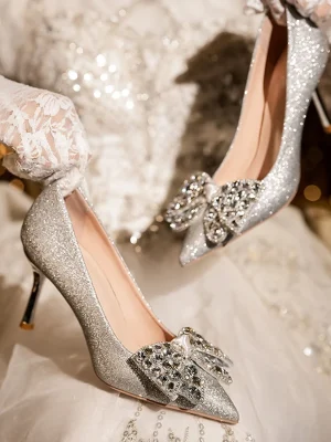 Luxury Rhinestone Shiny Sequins Thin Heels Pumps