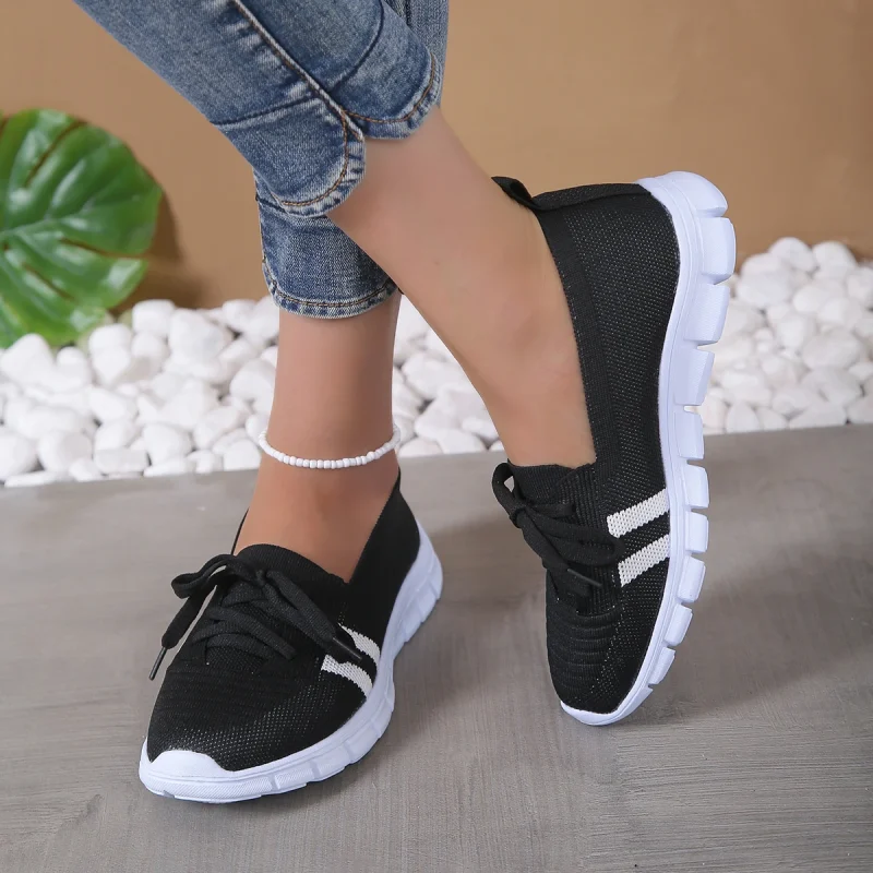 Mesh Knitted Striped Loafers - Image 2