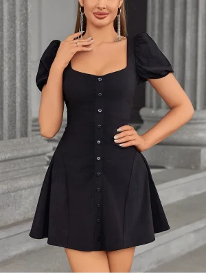 Chiffon Puff Sleeve Side Zipper Mini Dress