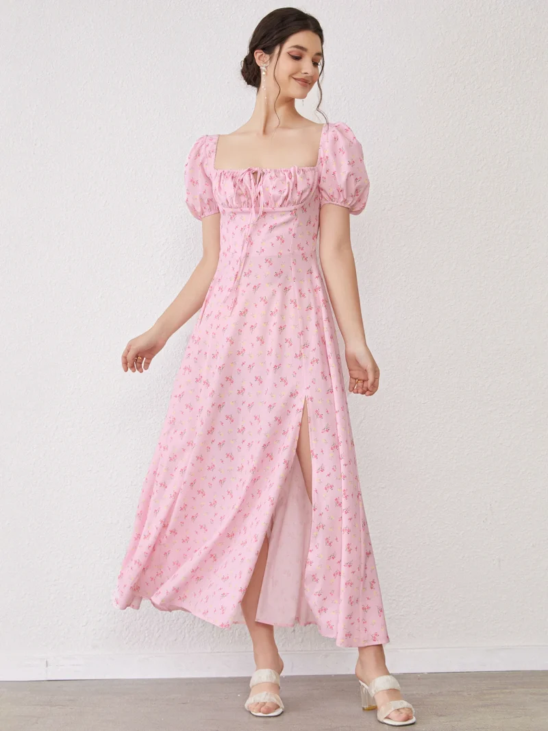 Puff Sleeve High Waist Zip Print Robe - Image 4
