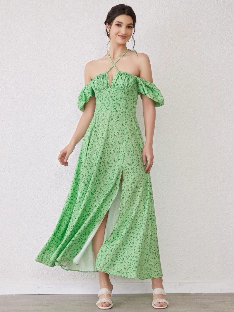 Puff Sleeve High Waist Zip Print Robe - Image 6