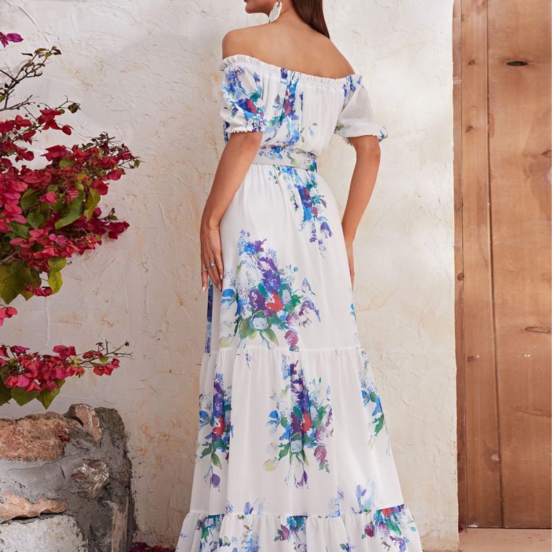 Floral Short Sleeve Chiffon Maxi Dress - Image 2