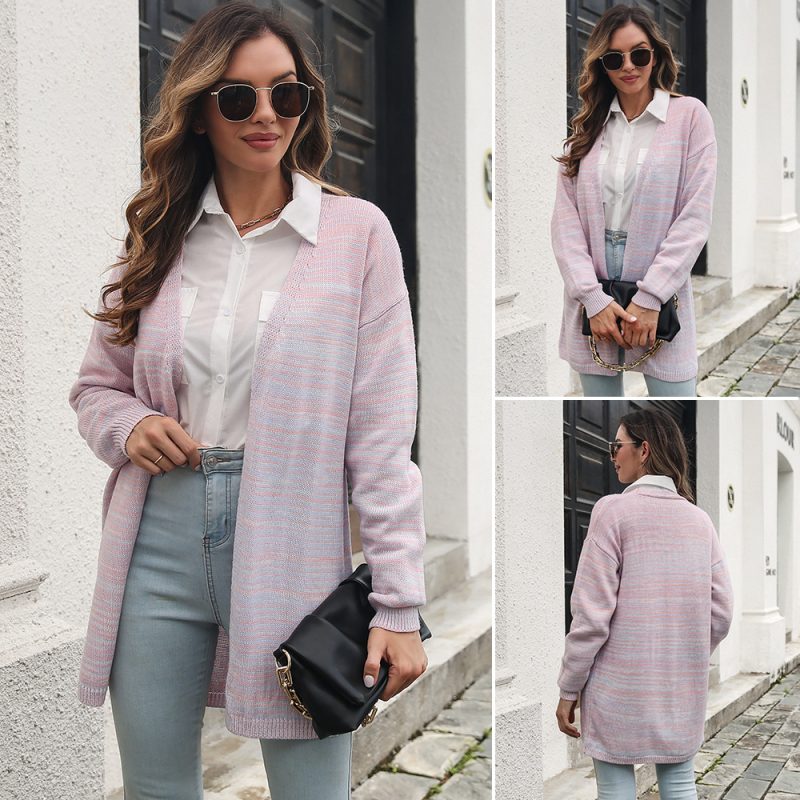 Gradient Color Loose Knitted Cardigan - Image 5