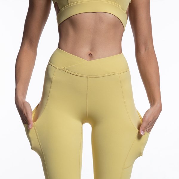 Cross Bare Back Sports Bra: Tight Yoga Suit with Double Pocket Sports Pants - Image 2