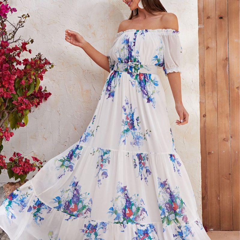 Floral Short Sleeve Chiffon Maxi Dress - Image 4
