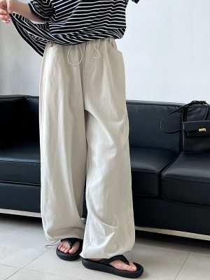 Retro Tencel Cotton Drawstring Elastic Waist Loose Cargo Pants