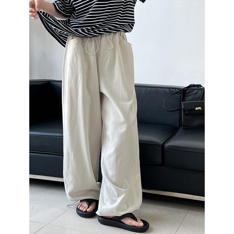 Retro Tencel Cotton Drawstring Elastic Waist Loose Cargo Pants