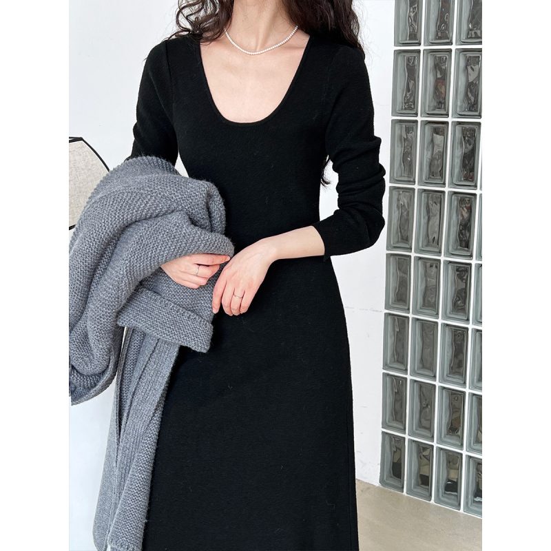 Big U-Neck A-line Sweater Dress - Image 2