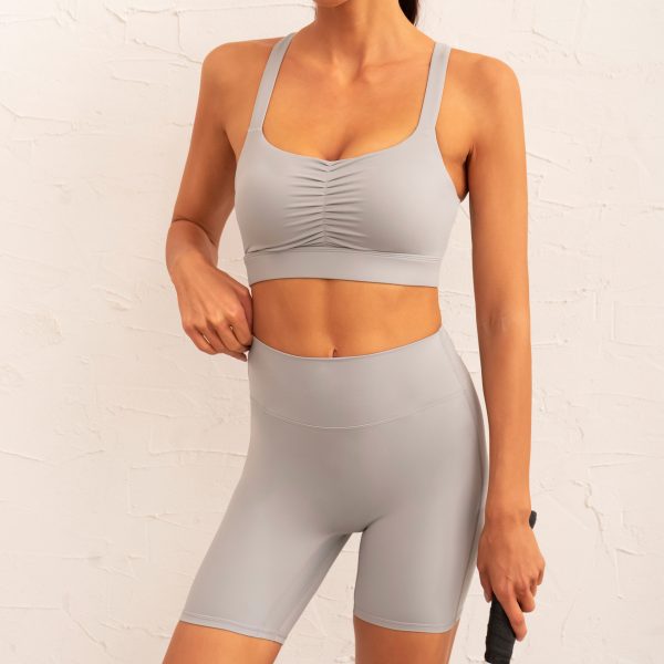 Sports Suit: Wide Shoulder Strap Cross Back Sports Underwear with Fitness Shorts for Running, Training, and Yoga - Image 3