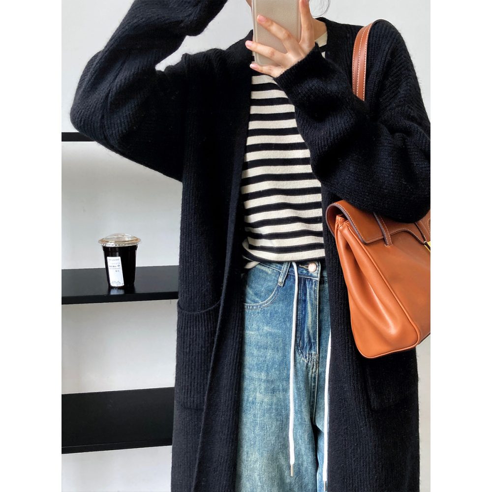 Retro Mid-Length Knitted Cardigan - Image 2