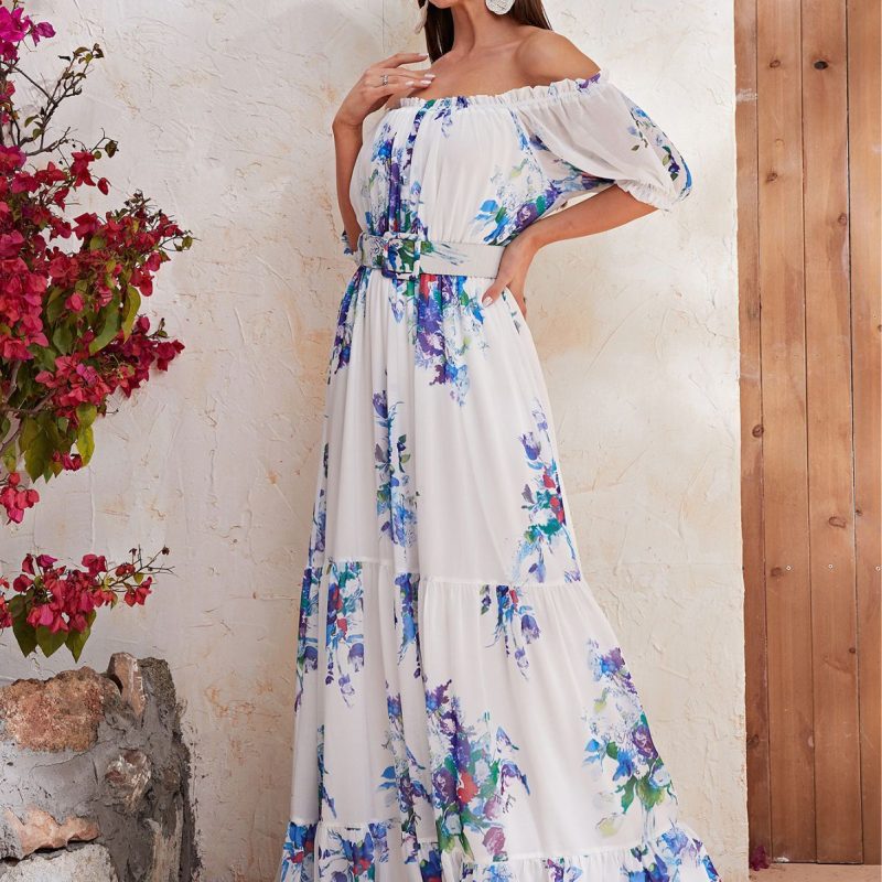 Floral Short Sleeve Chiffon Maxi Dress - Image 3
