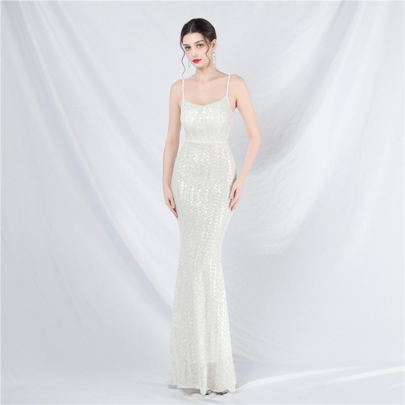 Women Colorful Sequin Suspender Evening Dress - Image 2