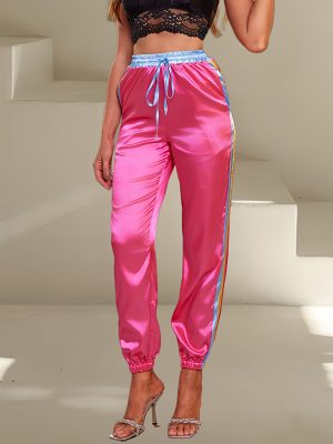 Summer Trendy Pink High-Top Sports Trousers for Women, Comfortable Harem Style
