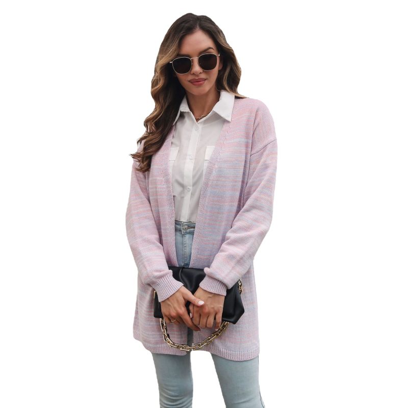 Gradient Color Loose Knitted Cardigan - Image 4